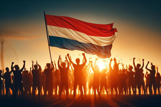 Gruppe von Menschen, die die niederländische Flagge schwenken