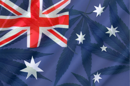 Australische Flagge und Cannabisblätter